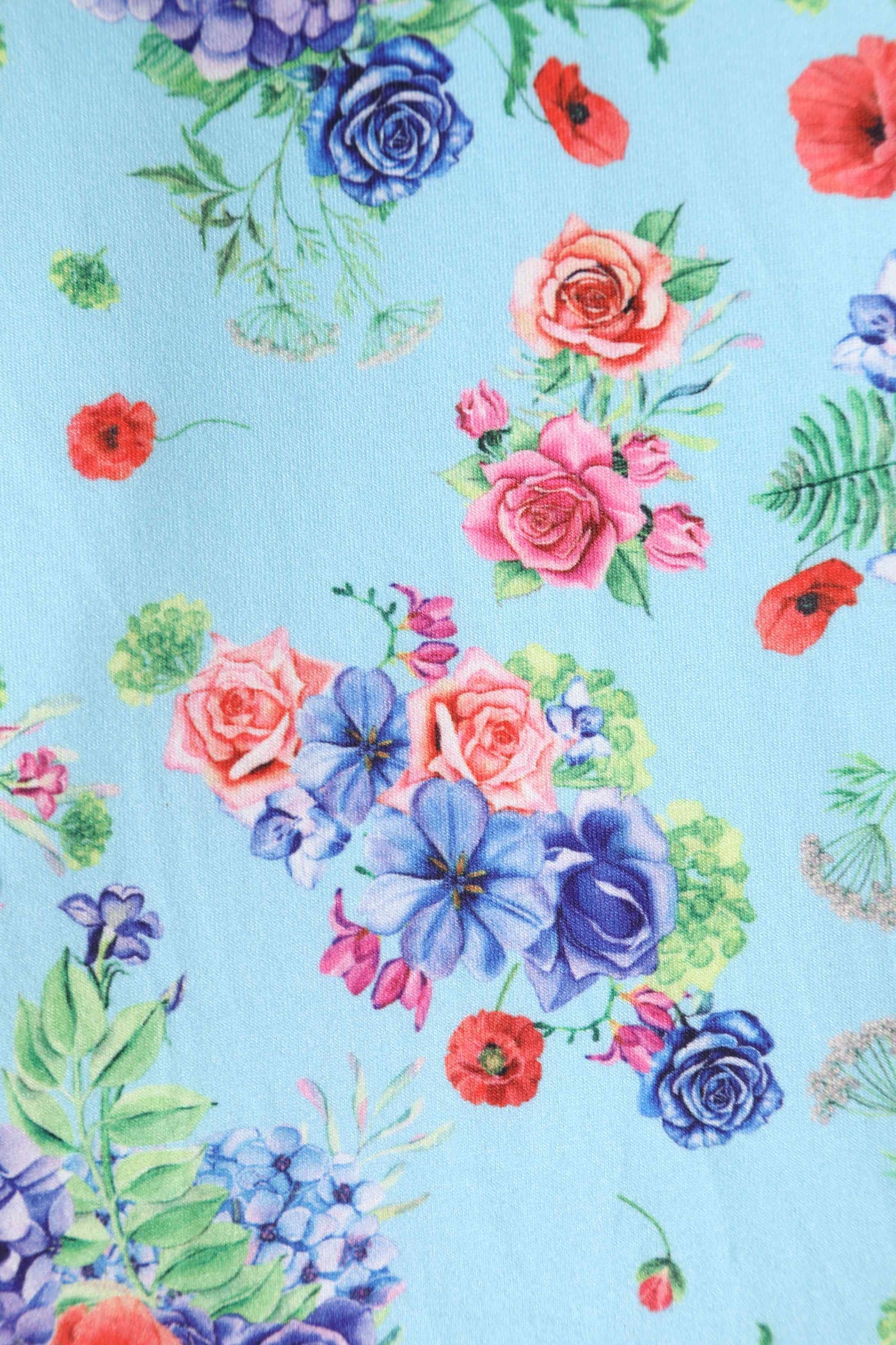 Close up View of Hydrangea Print Dress in Light Blue