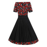 Darlene Retro Swing Dress in Black/Red Rose & Polka Dot Print