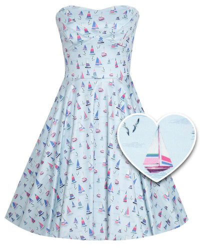 Light Blue Nautical Sailboat Strapless Dress