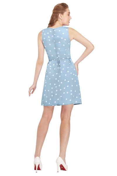 EU STOCK Joan Vintage Polka Dot Dress in Pale Blue-Cream