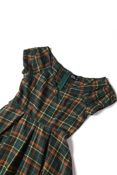 Close up view of Off Shoulder Green Tartan Check Circle Dress