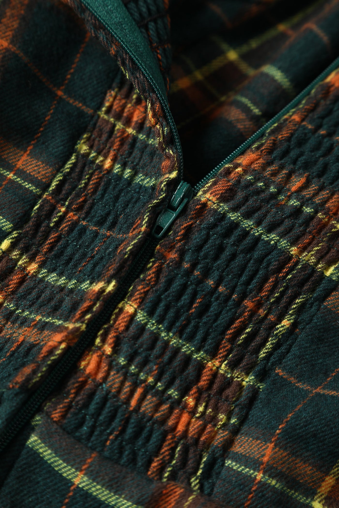 Close up view of Off Shoulder Green Tartan Check Circle Dress