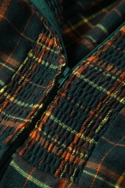 Close up view of Off Shoulder Green Tartan Check Circle Dress