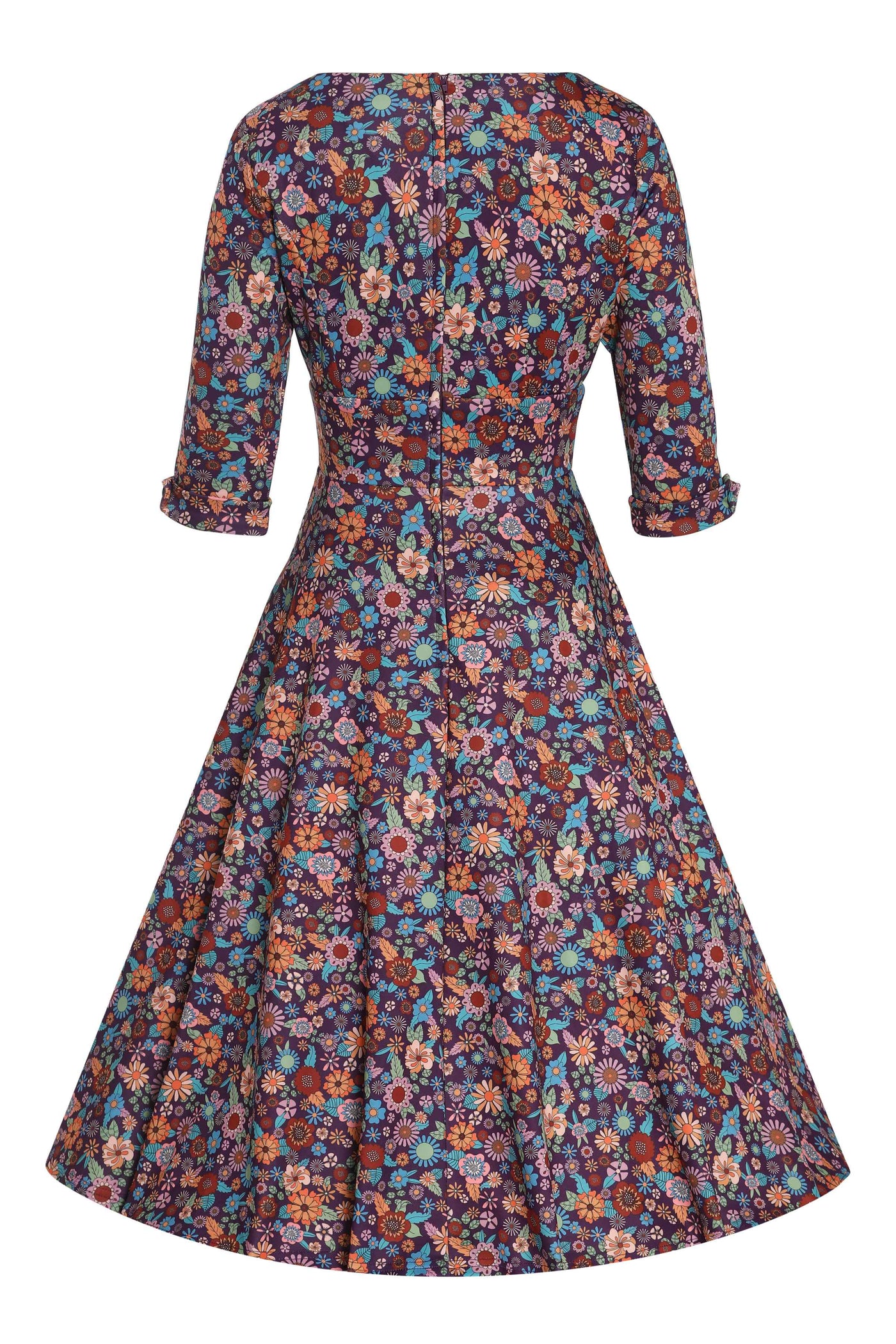 Back view of Retro 70s Floral Garden Dress