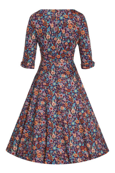 Back view of Retro 70s Floral Garden Dress