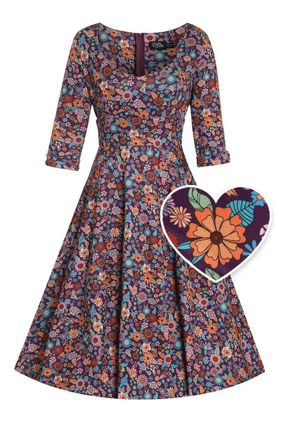 Front view of Retro 70s Floral Garden Dress