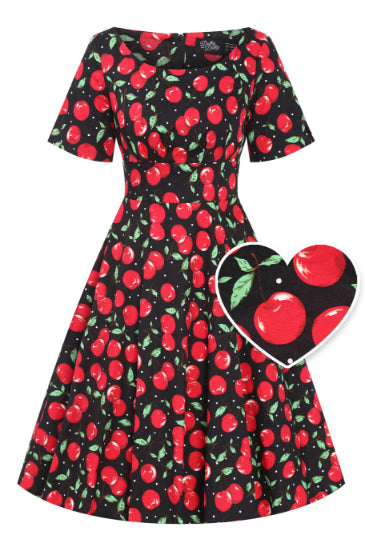 Front view of Retro Cherry Flared Dress