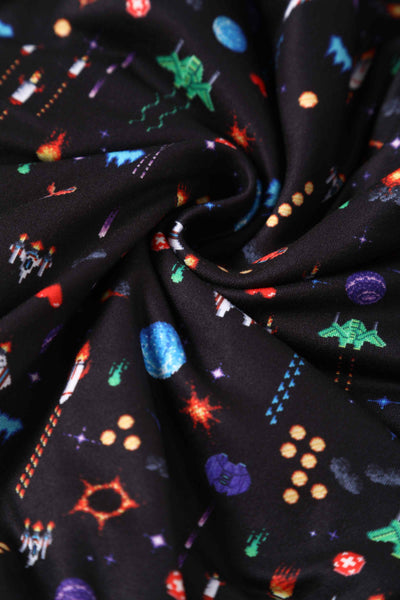 Close up view of Retro Game Print Dress In Black