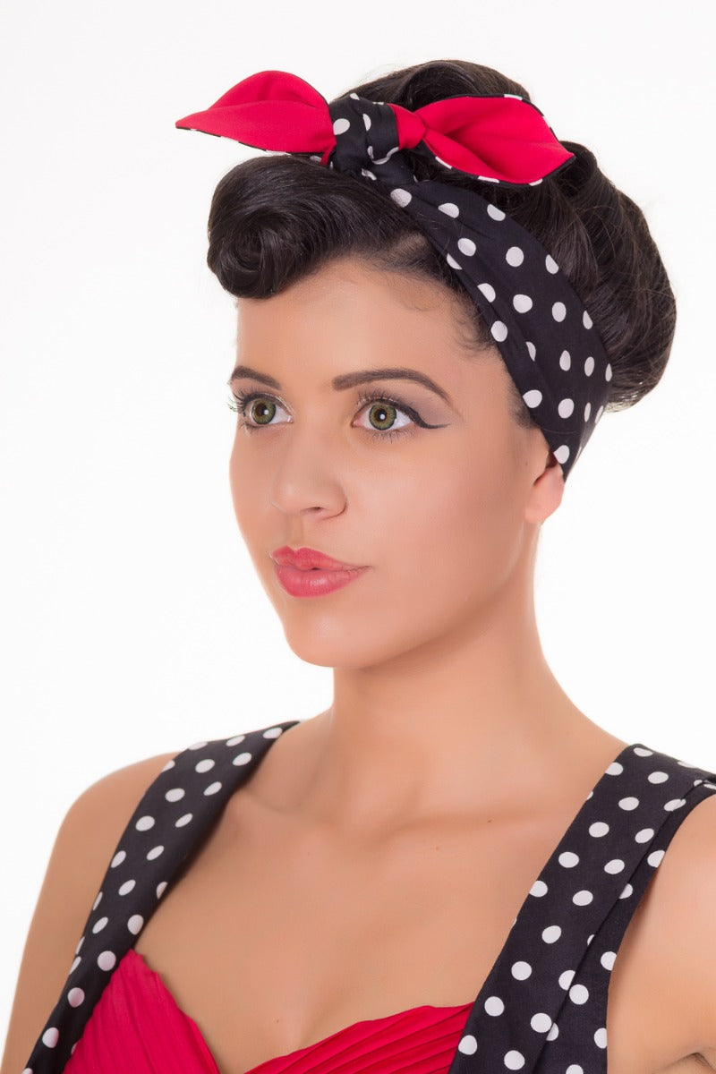 Rockabilly Headband in Black & White Dots
