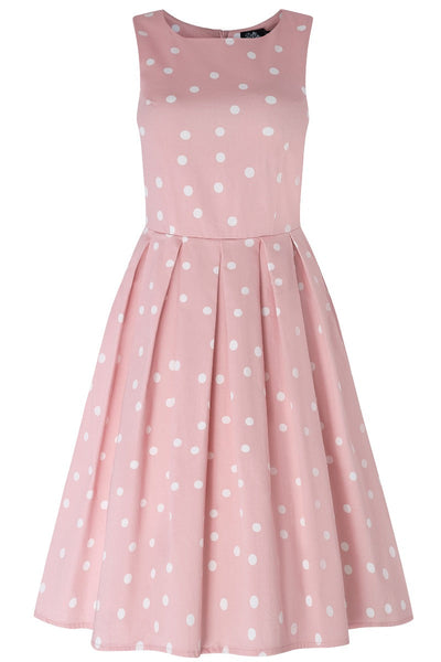 EU STOCK Annie Retro Polka Dot Dress In Pale Pink/White