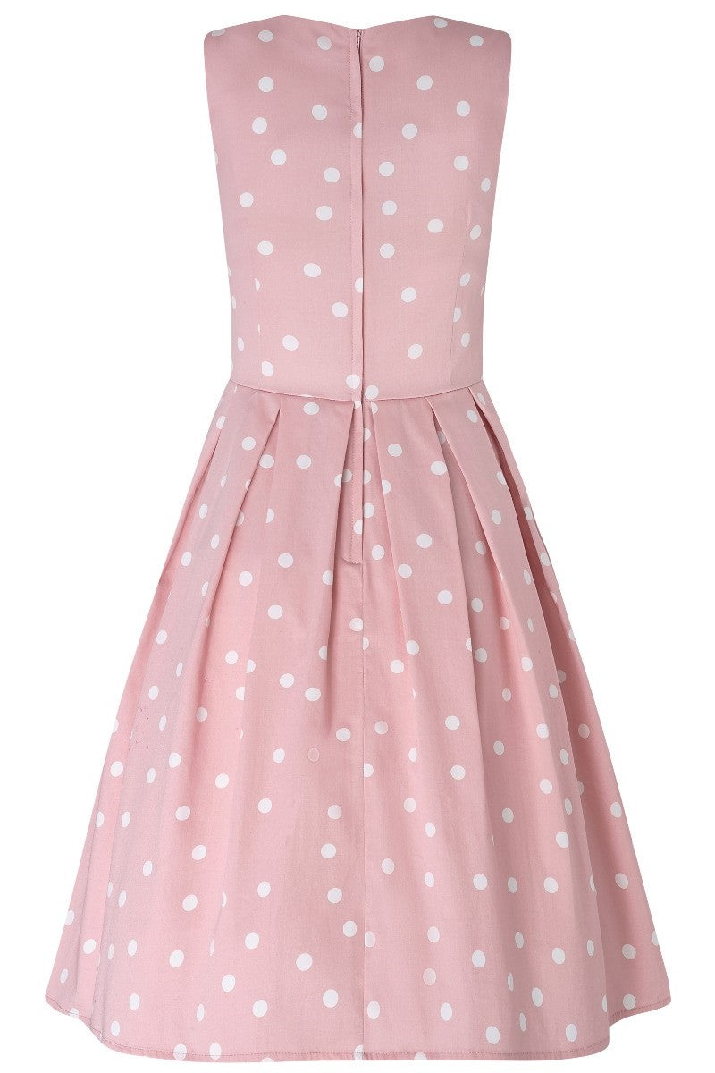 EU STOCK Annie Retro Polka Dot Dress In Pale Pink/White