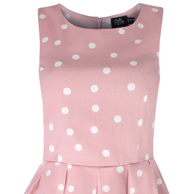 EU STOCK Annie Retro Polka Dot Dress In Pale Pink/White