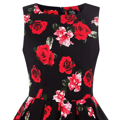 PRE ORDER Annie Black and Red Roses Swing Dress