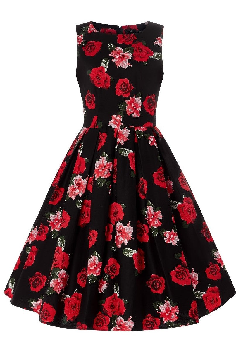 PRE ORDER Annie Black and Red Roses Swing Dress