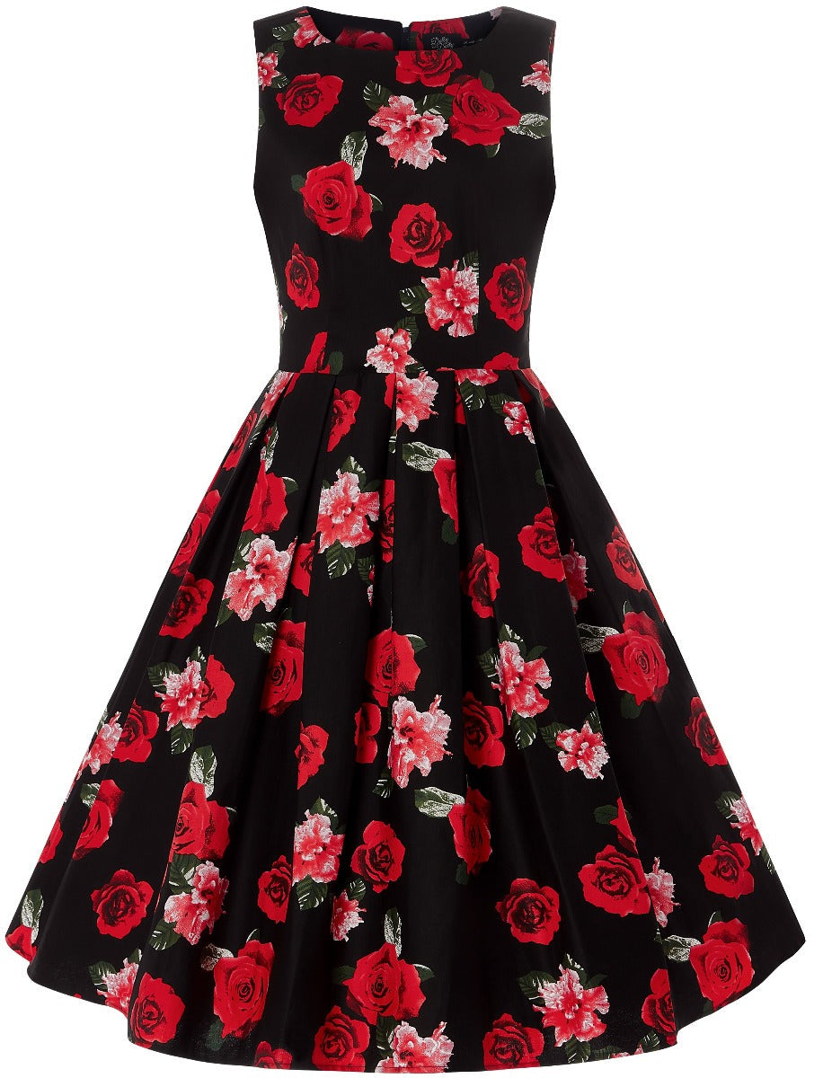 PRE ORDER Annie Black and Red Roses Swing Dress