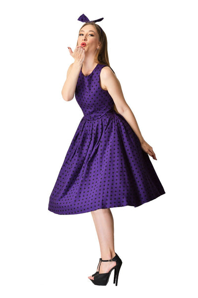 EU STOCK Annie Polka Dot Swing Dress in Purple/Black