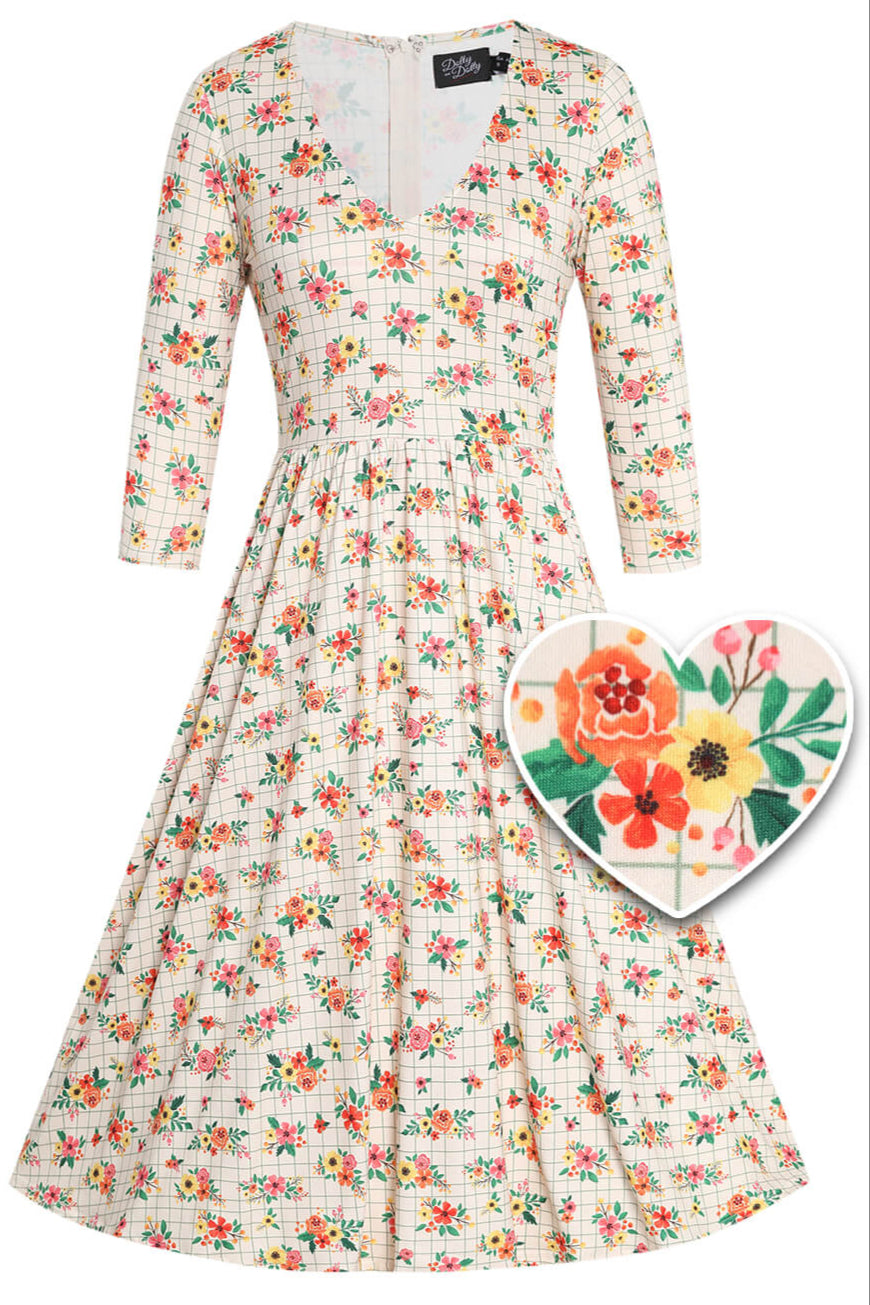 Front view of Summer Flower Grid Dress