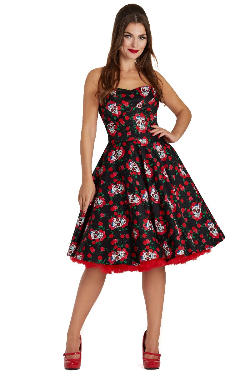 EU STOCK Melissa Black Rockabilly Dress with Skulls And Roses