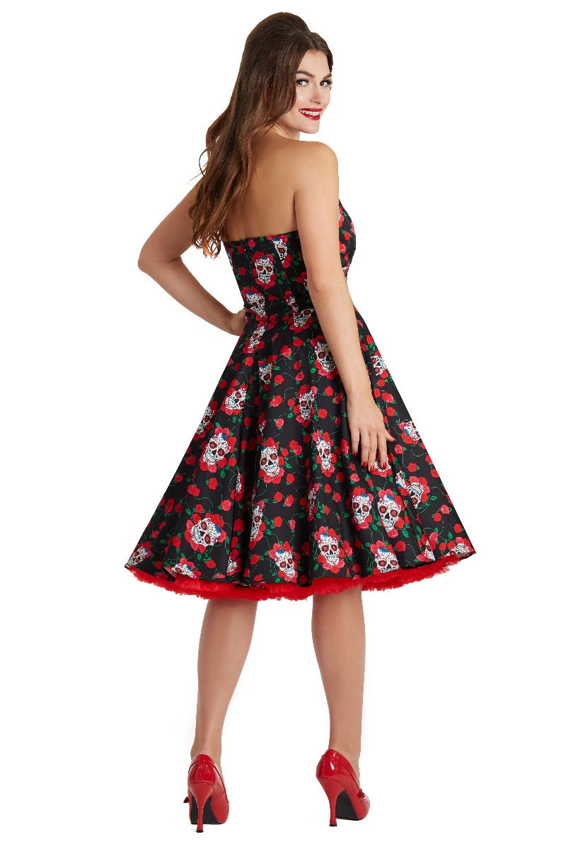 EU STOCK Melissa Black Rockabilly Dress with Skulls And Roses