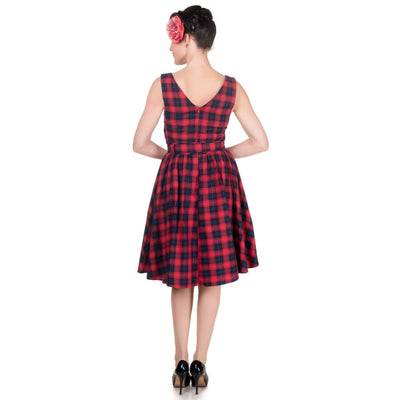 May V-neck 50's Style Swing Dress in Blue/Red