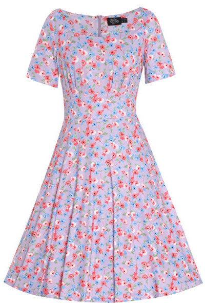 EU STOCK Brenda Lilac Short-Sleeved Floral Print Adorned Dress