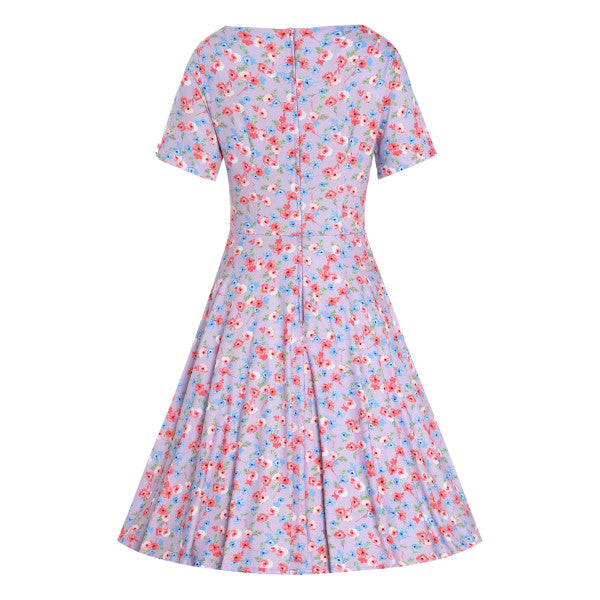 PRE-ORDER Brenda Lilac Short-Sleeved Floral Print Adorned Dress