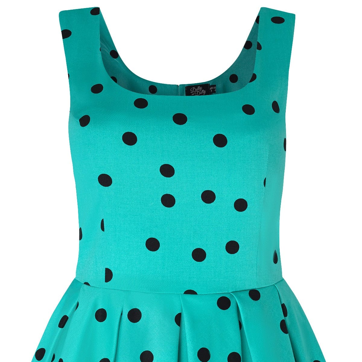 EU STOCK Amanda Scoop Neck Polka Dot Swing Dress in Turquoise-Black