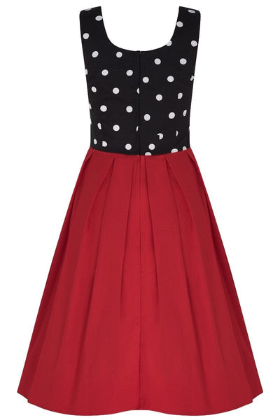 EU STOCK Amanda Scoop Neck Polka Dot Swing Dress in Black-White & Red