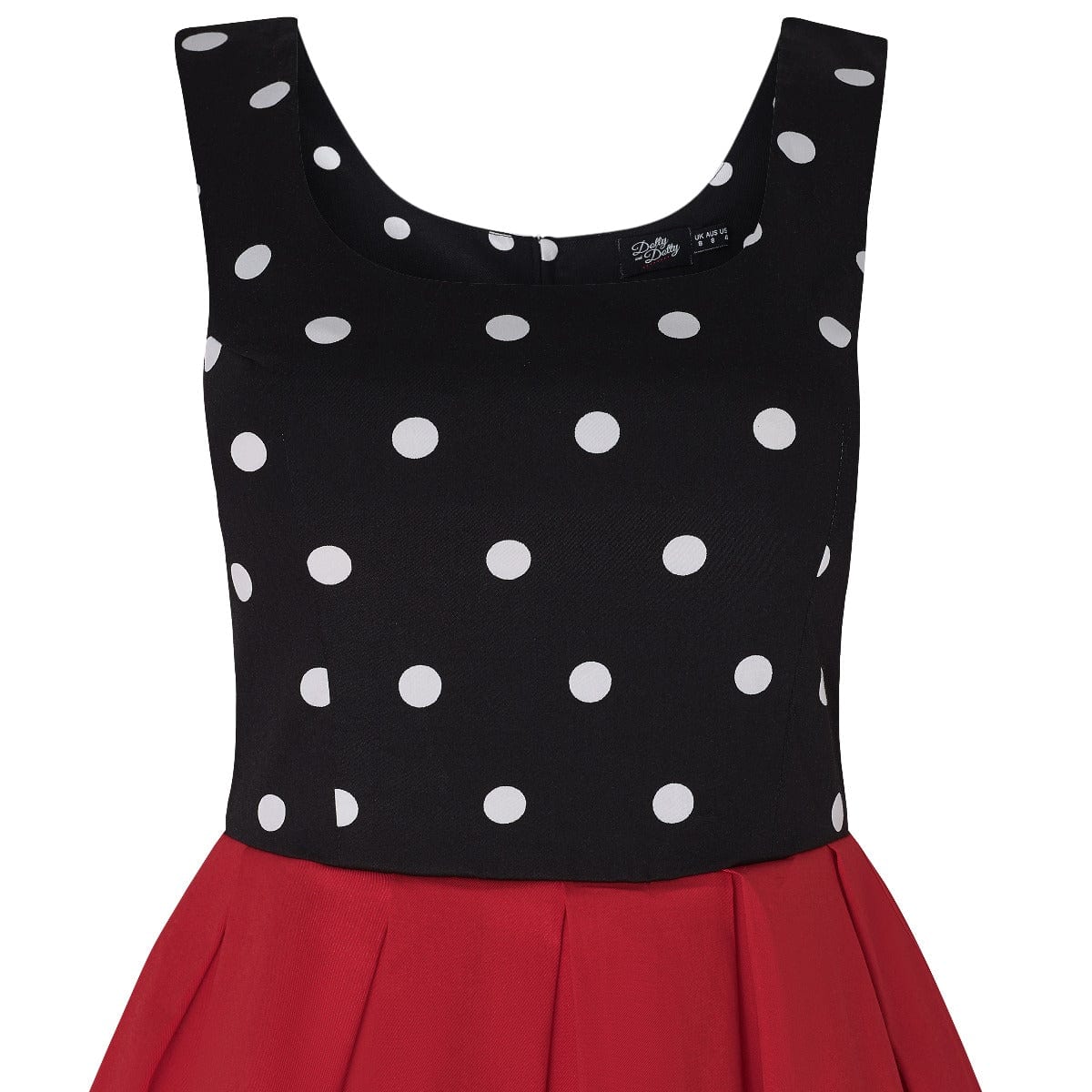 EU STOCK Amanda Scoop Neck Polka Dot Swing Dress in Black-White & Red