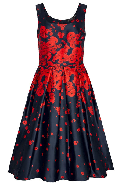 50s Inspired Swing Dress Navy with Poppy Flowers