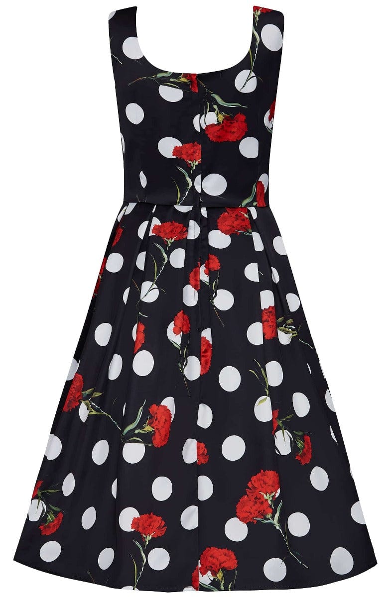 EU STOCK Amanda Floral Polka Dot Swing Dress in Black-Red