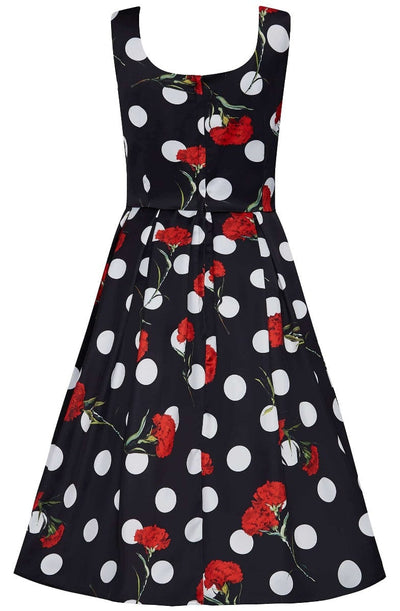 EU STOCK Amanda Floral Polka Dot Swing Dress in Black-Red