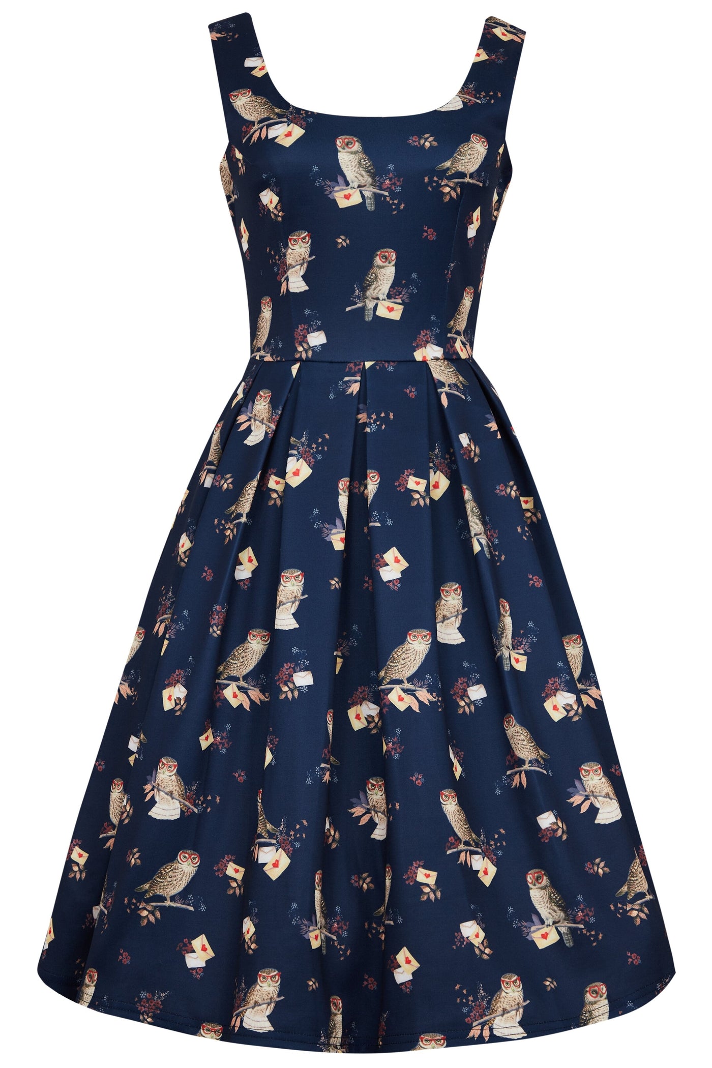 EU Stock-Amanda Owl & Letter Swing Dress in Dark Blue