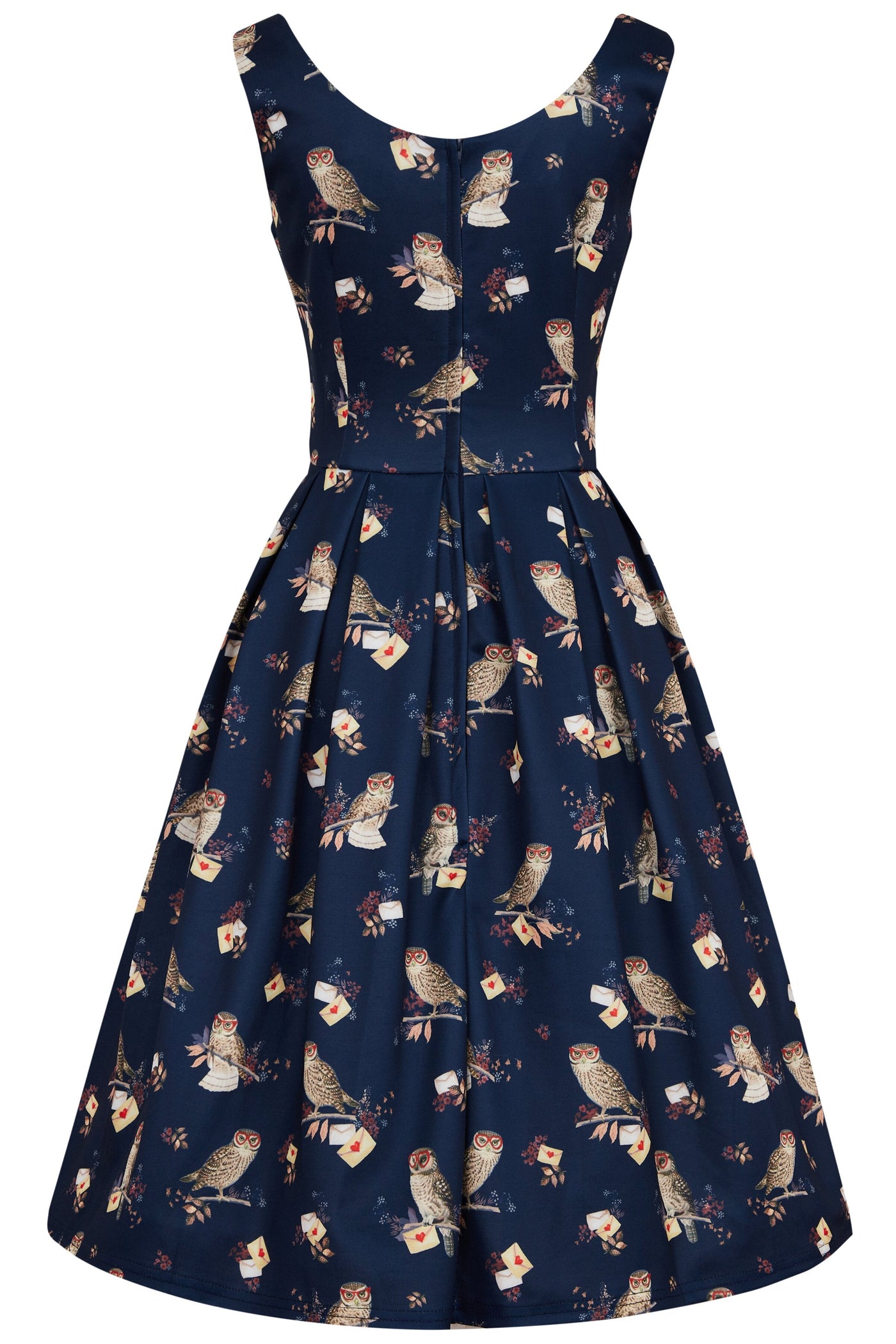 EU Stock-Amanda Owl & Letter Swing Dress in Dark Blue