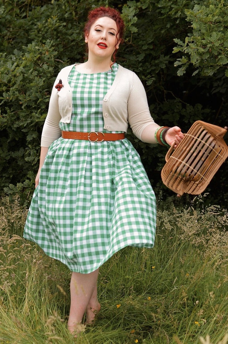 Women's Green Gingham Swing Dress