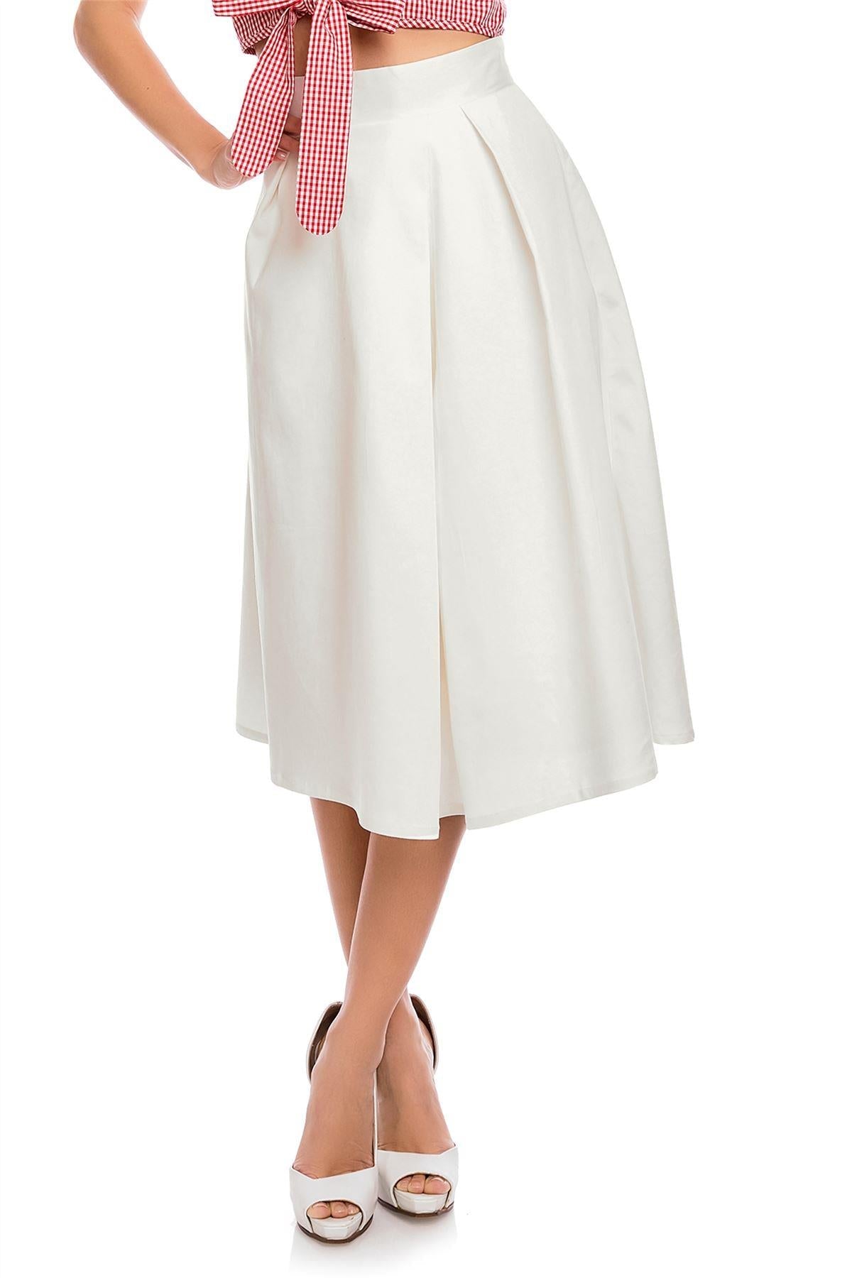 Mildred High Waist Swing Skirt in Off-White