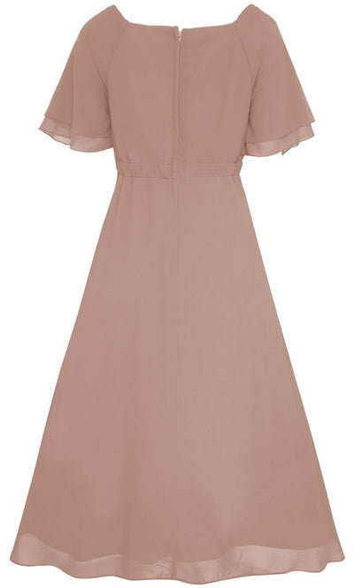 Meredith Comfortable Flattering Floaty Chiffon Dress in Tea Rose