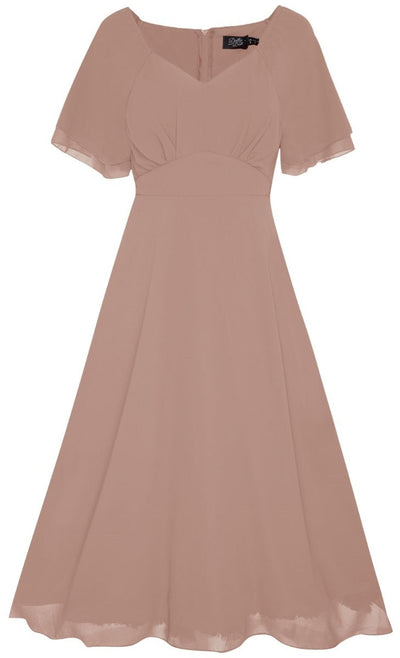 Meredith Comfortable Flattering Floaty Chiffon Dress in Tea Rose