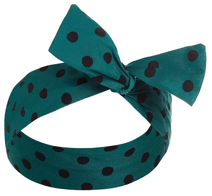 50's inspired Bow Tie headband in Green-Black Polka dots