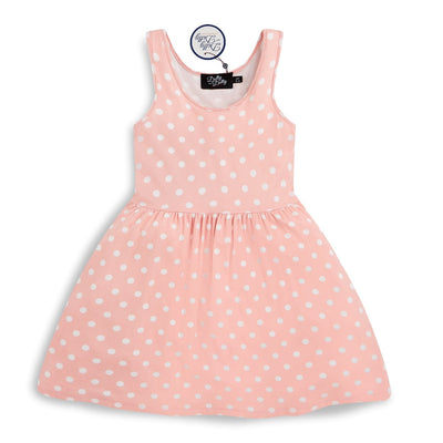 Kids Casual Viscose Knit Polka Dot Dress in Baby Pink-White