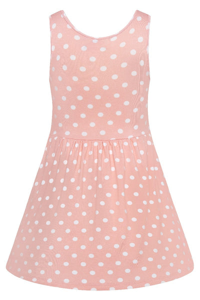 Kids Casual Viscose Knit Polka Dot Dress in Baby Pink-White