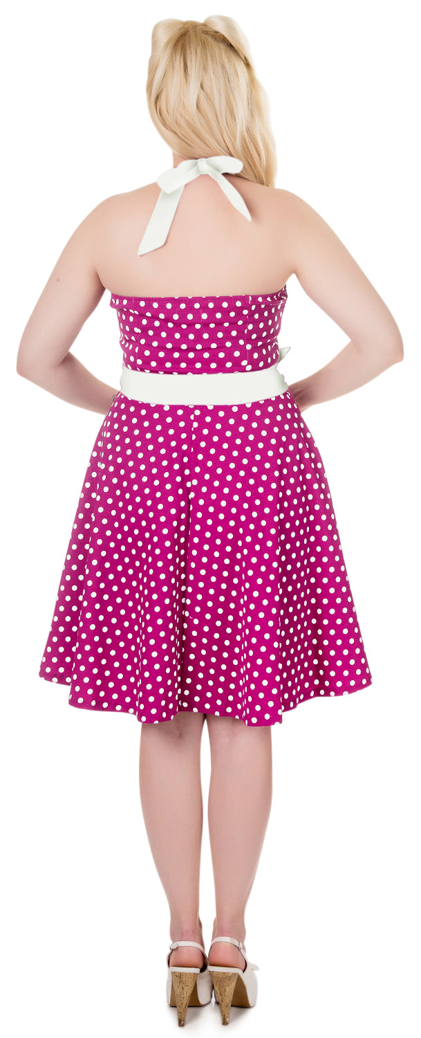 Penny Polka Dot Vintage Dress in Hot Pink White Straps