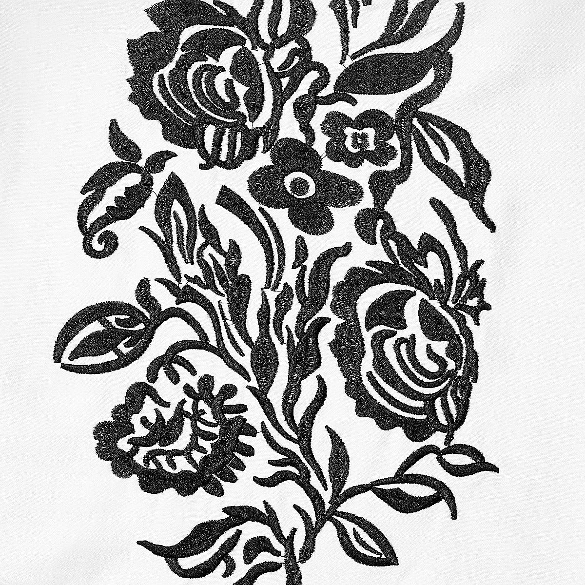 Embroidered Roses Swing Dress in Black-White