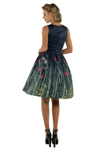 EUC Annie Retro Swing Dress in Navy Meadow