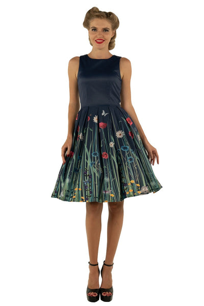 EUC Annie Retro Swing Dress in Navy Meadow