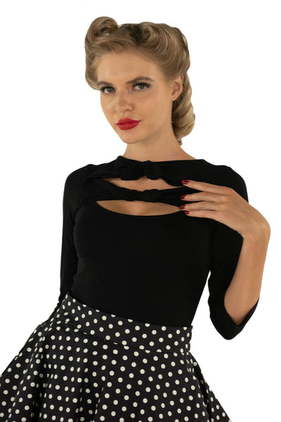 Nicole Retro Double Tie Keyhole Top in Black