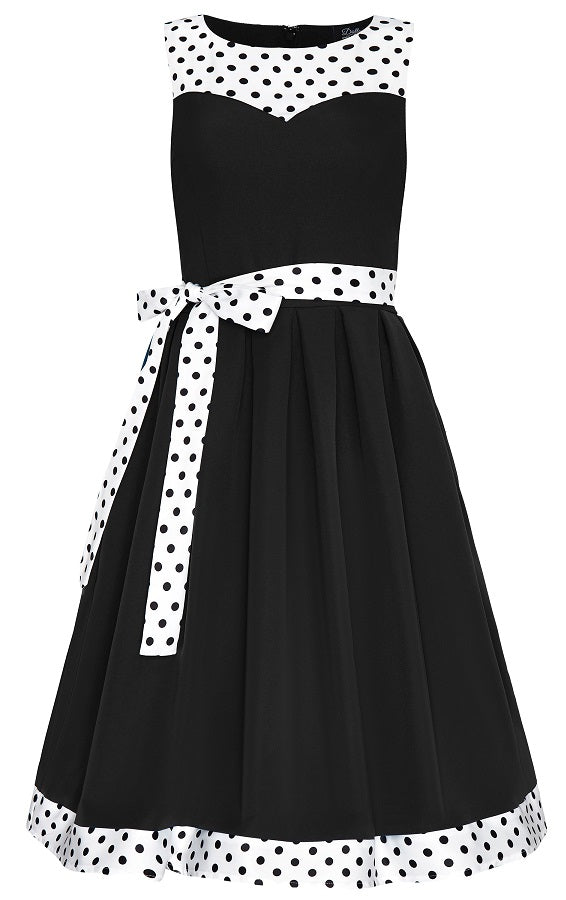 PRE ORDER Elizabeth Vintage Inspired Bow Dress in Black and White Polka Dot