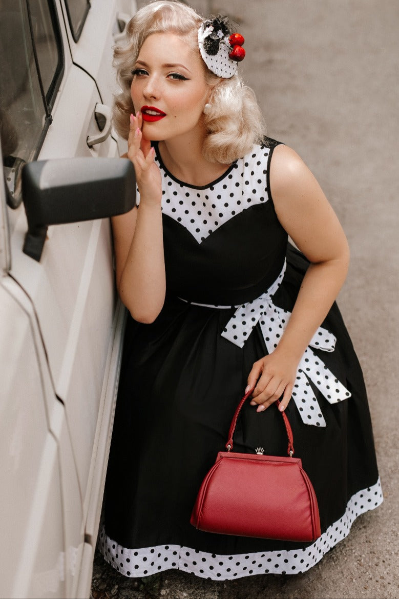 Women's Elizabeth VINTAGE INSPIRED Swing Dress in Black & White Polka 